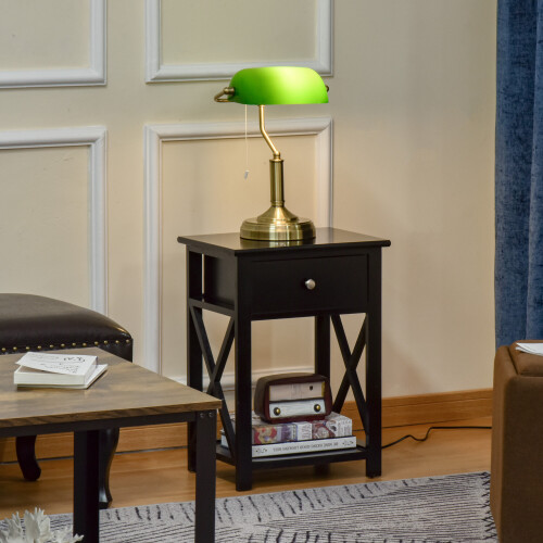 Homcom HOMCOM Banker's Table Lamp w/ Bronze Base, Green Glass Shade, Pull Rope Switch 2