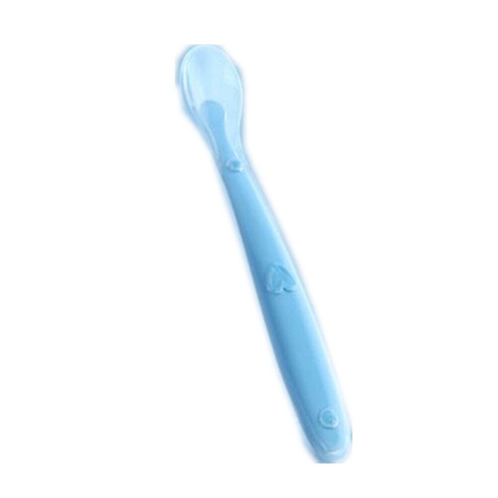 Infant All-Inclusive Silicone Spoon Baby Soft Spoon Baby Feeding Safe Soft Tableware Blue