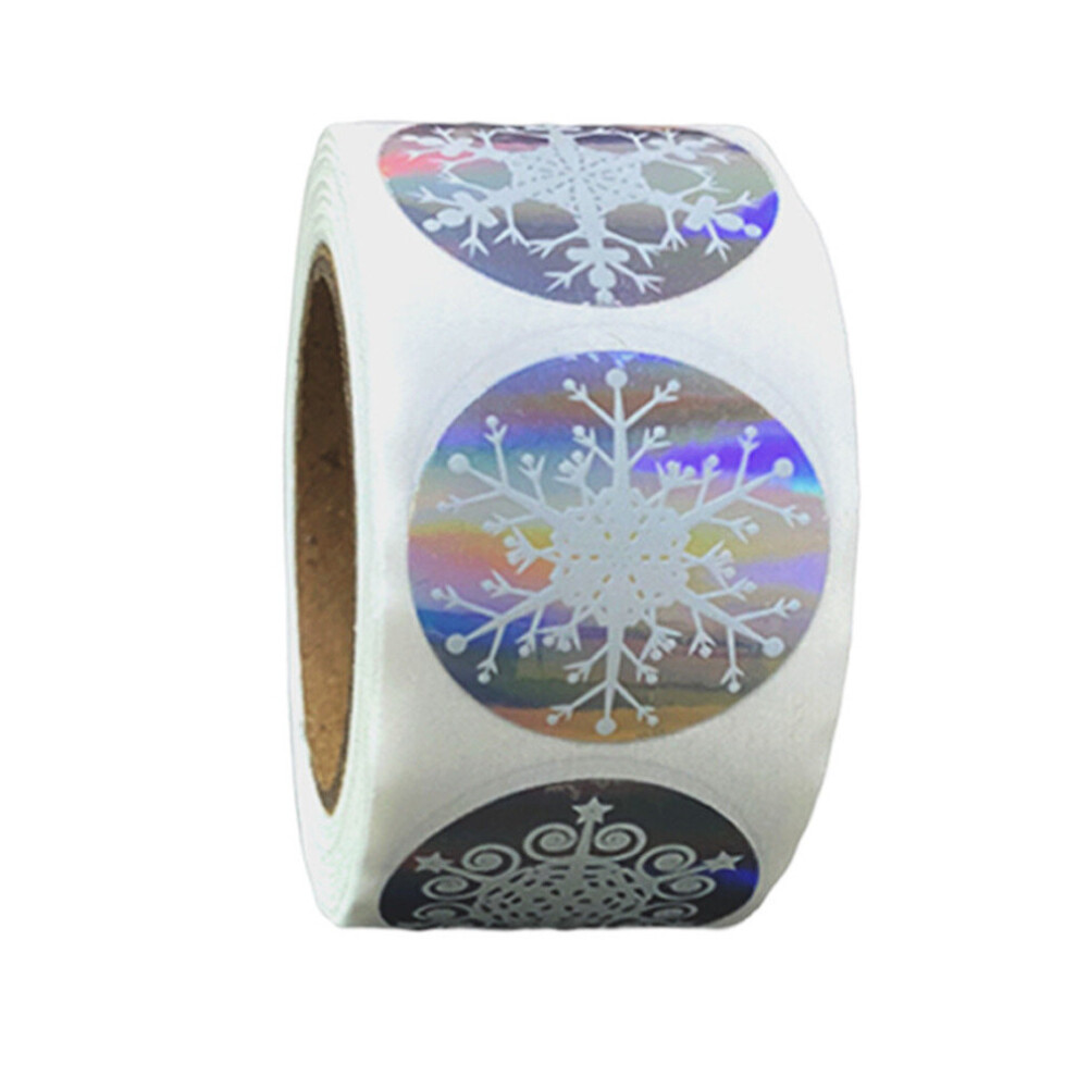 500pcs/roll Holographic Snowflake Merry Christmas Holiday Stickers for Business Cards, Envelope,Xmas Party Favors Supplies Gift Wraps