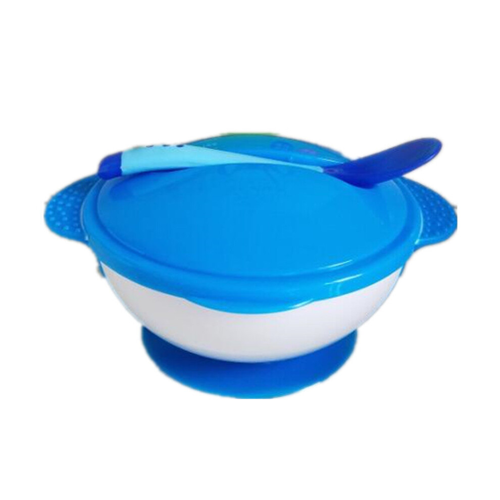 Baby suction cup bowl with temperature-sensitive spoon set Baby training bowl for children Rubber-coated bowl Baby bowl set