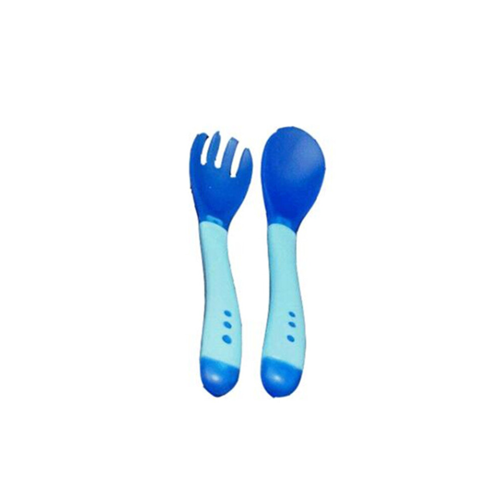 Spoon Soft Silicone Baby Spoon Temperature Sensing Head Temperature Sensing Fork Blue