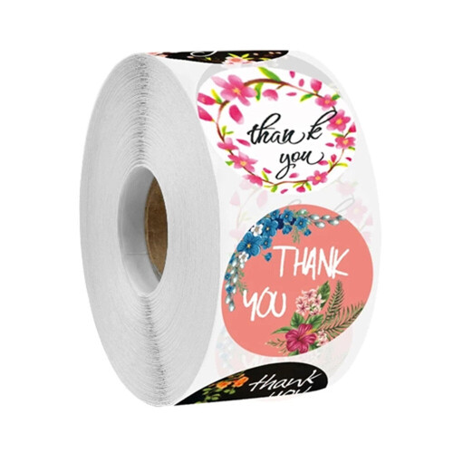 500 Pcs/roll flowers Thank You Stickers adhesive Labels for envelope ...
