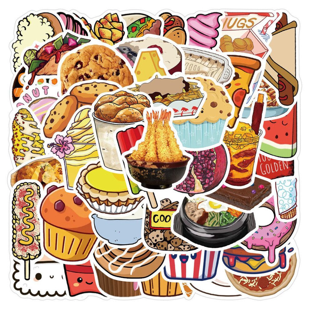 50PCS/set Cartoon Food Aesthetic Stickers Snack Suitcase Laptop Notebook Luggage Fridge Skateboard Bike Cute Sticker Kids Toys