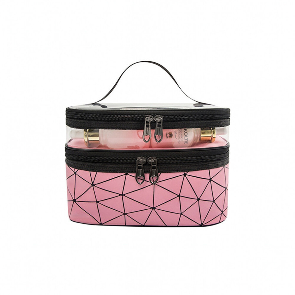 Double Transparent Cosmetic Bag Large-capacity Rhombic Pattern Toiletry Bag Travel Convenient Skin Care Product Storage Bag-image-OPC-P8GF9V8-NEW