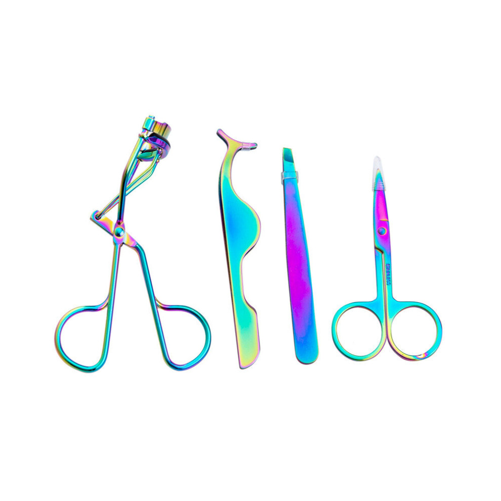 2Set Eyelash Applicator Tools Curved Eyelash Curler Eyebrow Scissors Extension Eyelash Tweezers and Eyebrow Tweezers