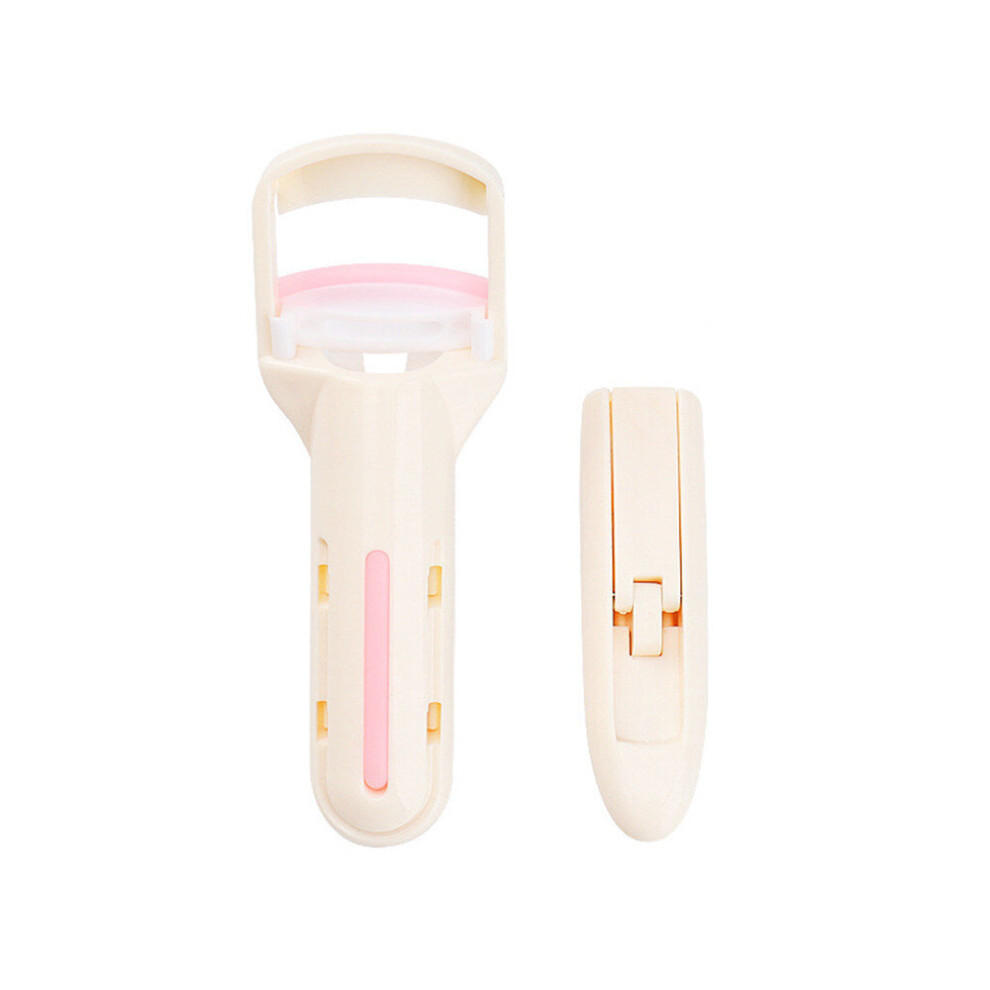 Beige 2Set Push-Type Eyelash Curler Combined With Long-Lasting Curling Plastic Eyelash Curler Tool
