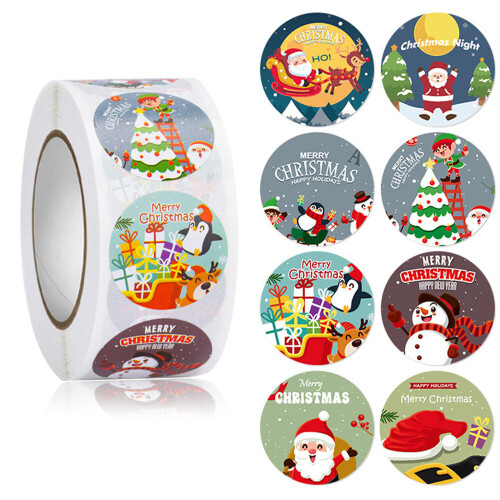 500 pcs/roll Merry Christmas Stickers Roll 1 inch Round christmas ...