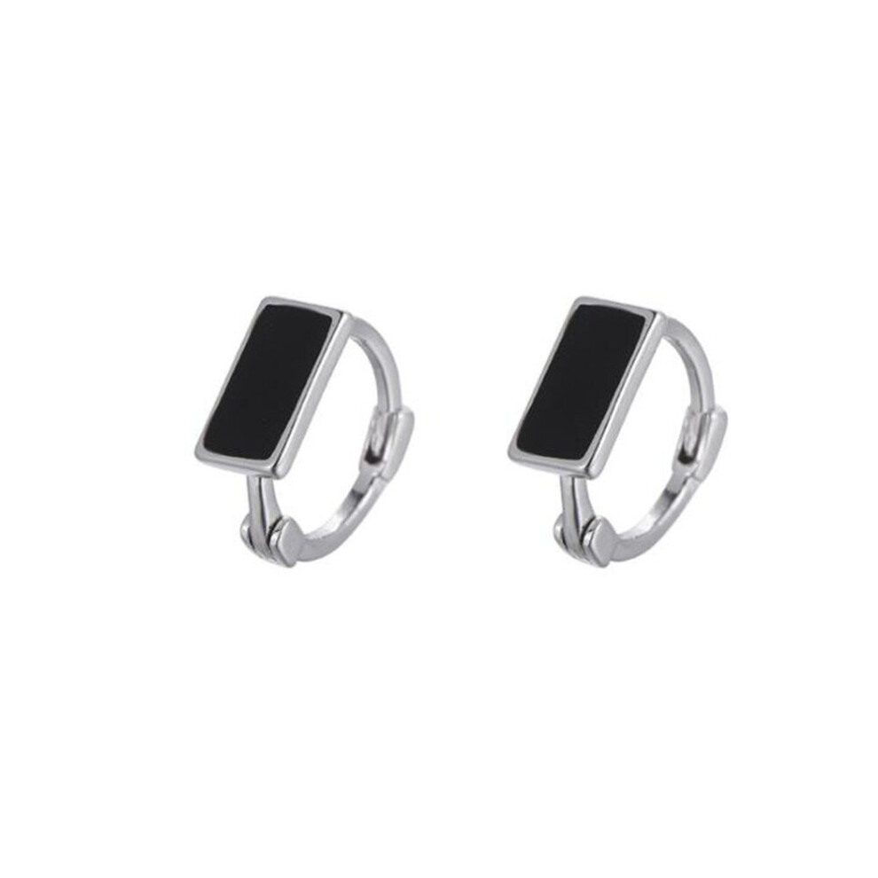 2Pair New Black Ring Earrings with Square Ear Buttons for Women-image-OPC-P8GFBM5-NEW