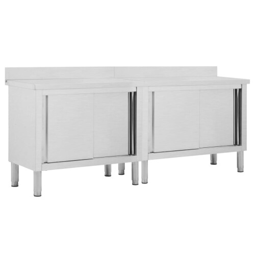 vidaXL 2x Work Tables with Sliding Doors Stainless Steel Kitchen Store Cabinet 1