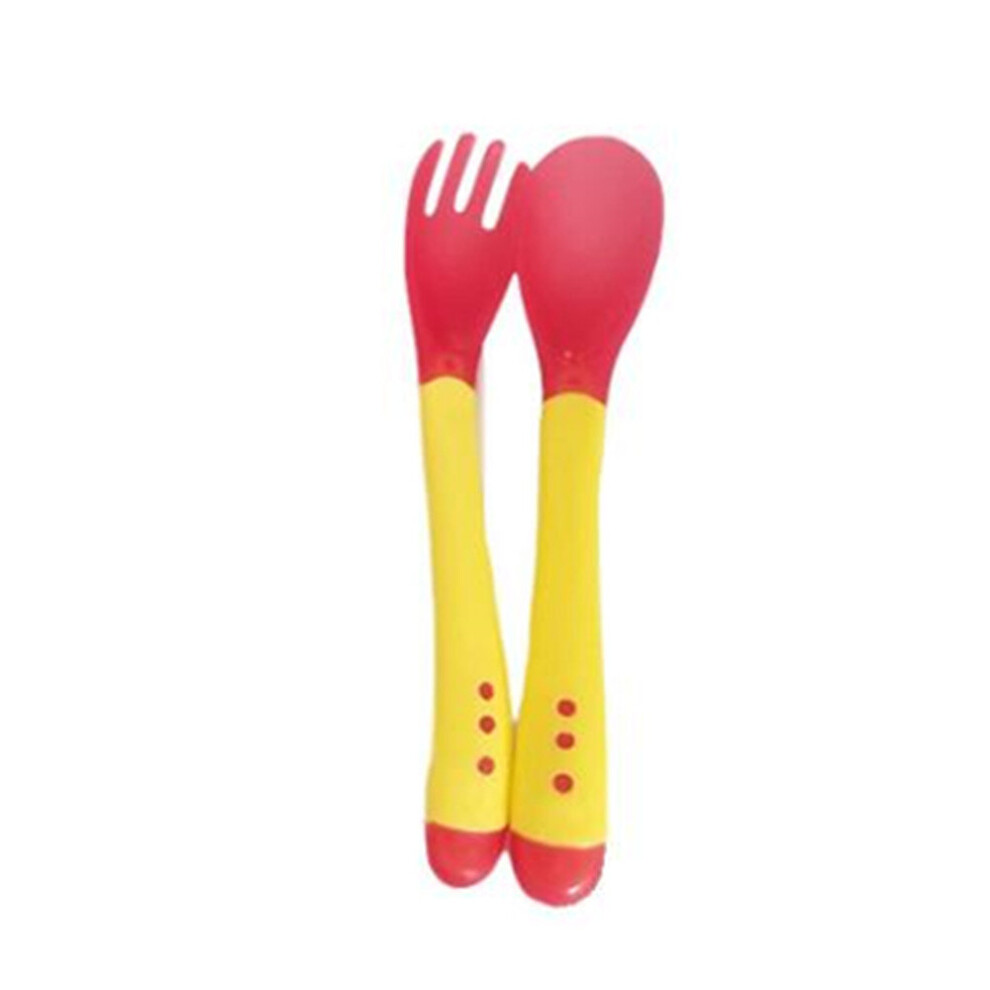 Baby Temperature-Sensing Spoon, Baby Soft-Head Soup Spoon, Feeding Medicine Spoon, Temperature-Sensing Soup Spoon, Color-Changing Spoon And Fork Yellow