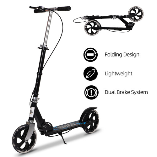 Folding Kick Scooter for Adults, Foldable Teens Adult Kick Scooter Adjustable Handlebar Push Scooter with Kickstand, Stunt Scooter Gift for boys