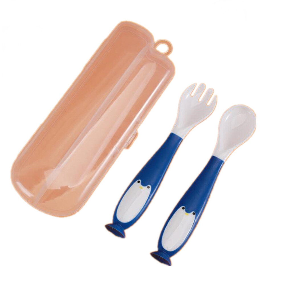 Children's Twisted Fork And Spoon Set Portable Baby Food Supplement Tableware Learning To Eat Spoon Blue