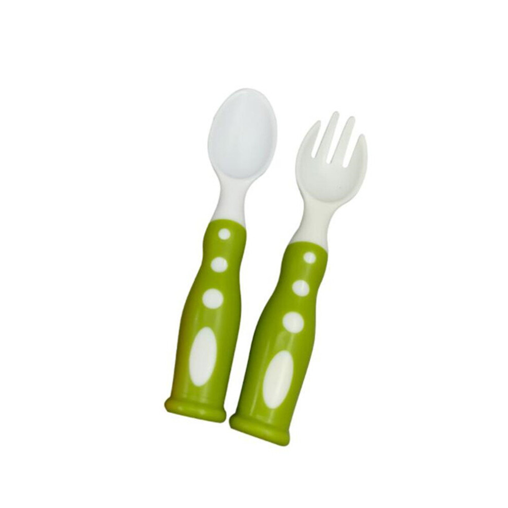 Infant Tableware Creative Two-Color Baby Training Spoon And Fork Baby Food Supplement Safe Feeding Tableware Green/White