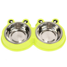 2Pcs New Stainless Steel Pet Double Bowl Plastic Cartoon Pet Bowl