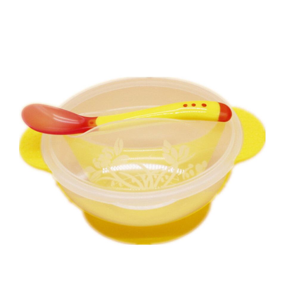 Suction Cup Spoon Thermochromic Transparent Suction Cup Baby Training Pp Bowl Feeding Tableware Baby Temperature Sensing Bowl Spoon Set Yellow