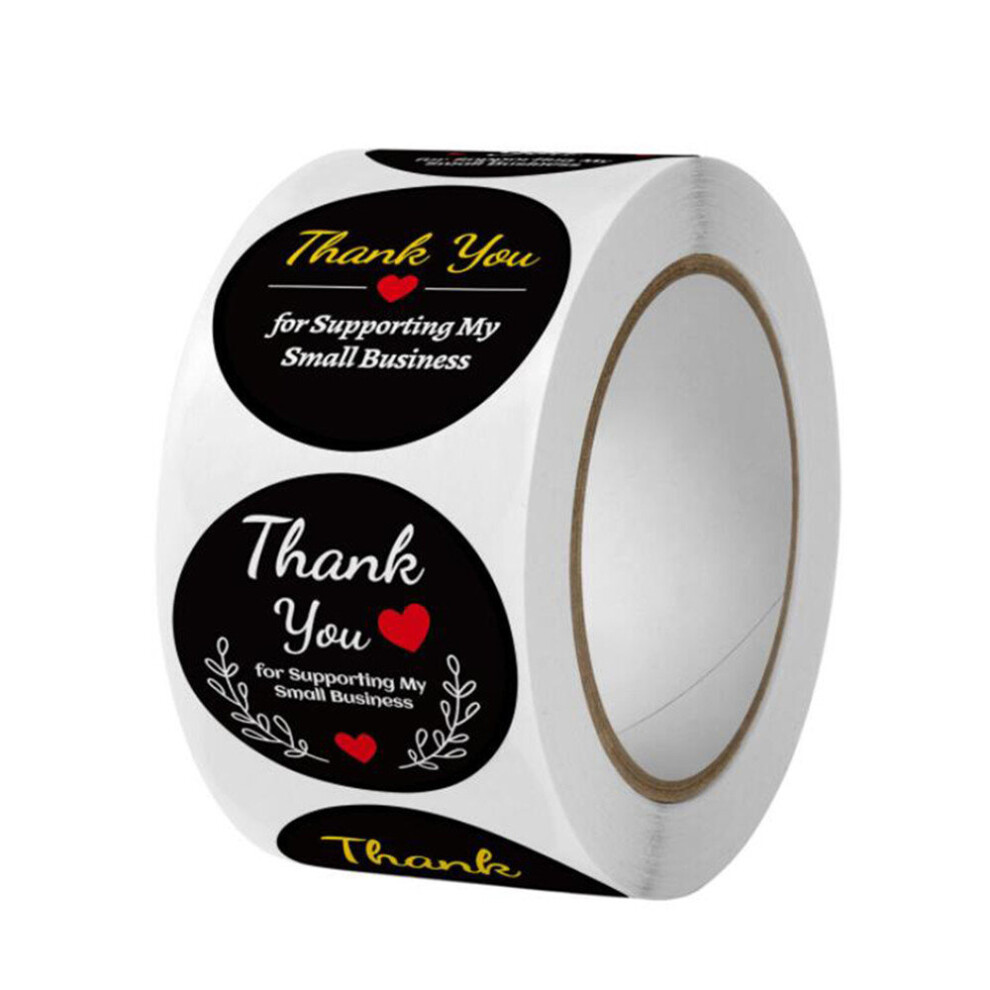 Thank You for Supporting My Small Business Stickers Black Design Handmade Love Heart Round Labels Gifts Party Decoration Decal