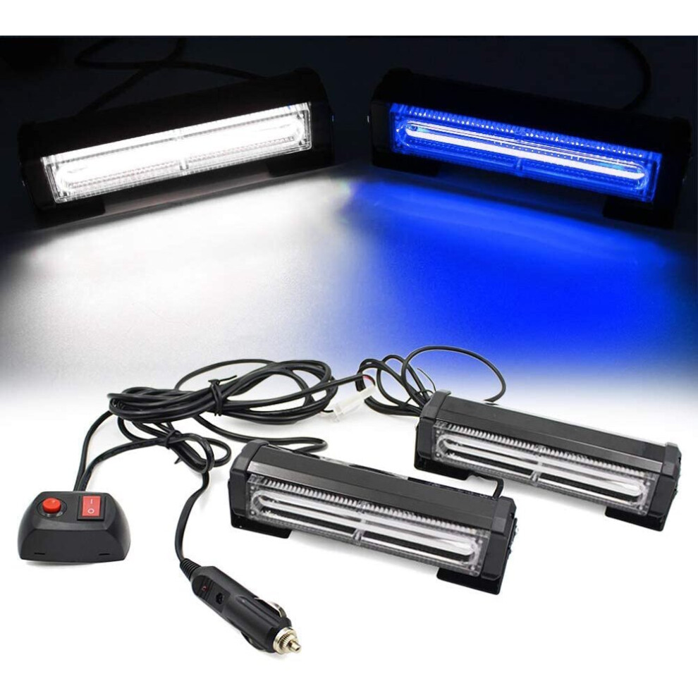 (Blue+White) LED Super Bright Traffic Advisor Emergency Warning Strobe Light Bar For Vehicles Trucks Police Trailer