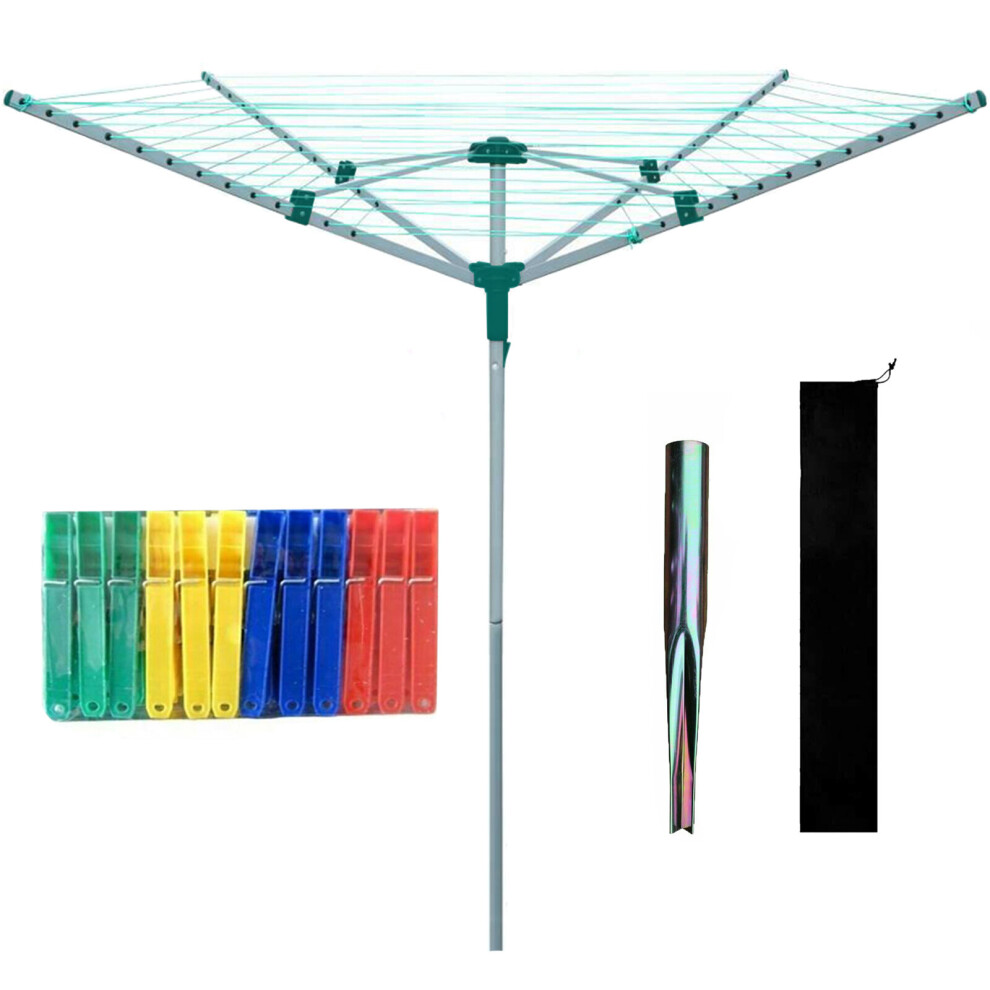 4 Arm Rotary Airer Outdoor Washing Line Clothes Dryer Free Ground Spike + Cover