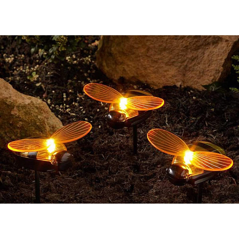 3 LED Solar Powered Bee Stake Lights Garden Lighting Outdoor Pathway