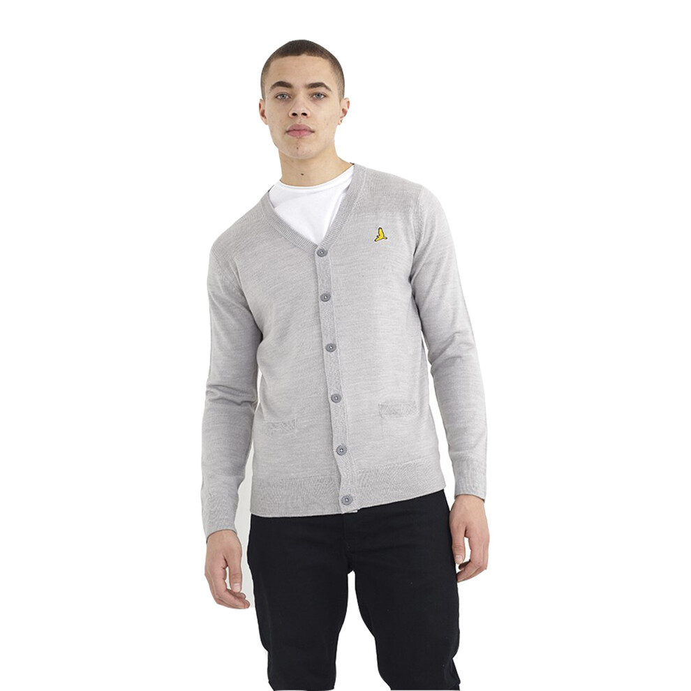 (S, Verge - Silver Grey) Mens Brave Soul Knitted Button Cardigan