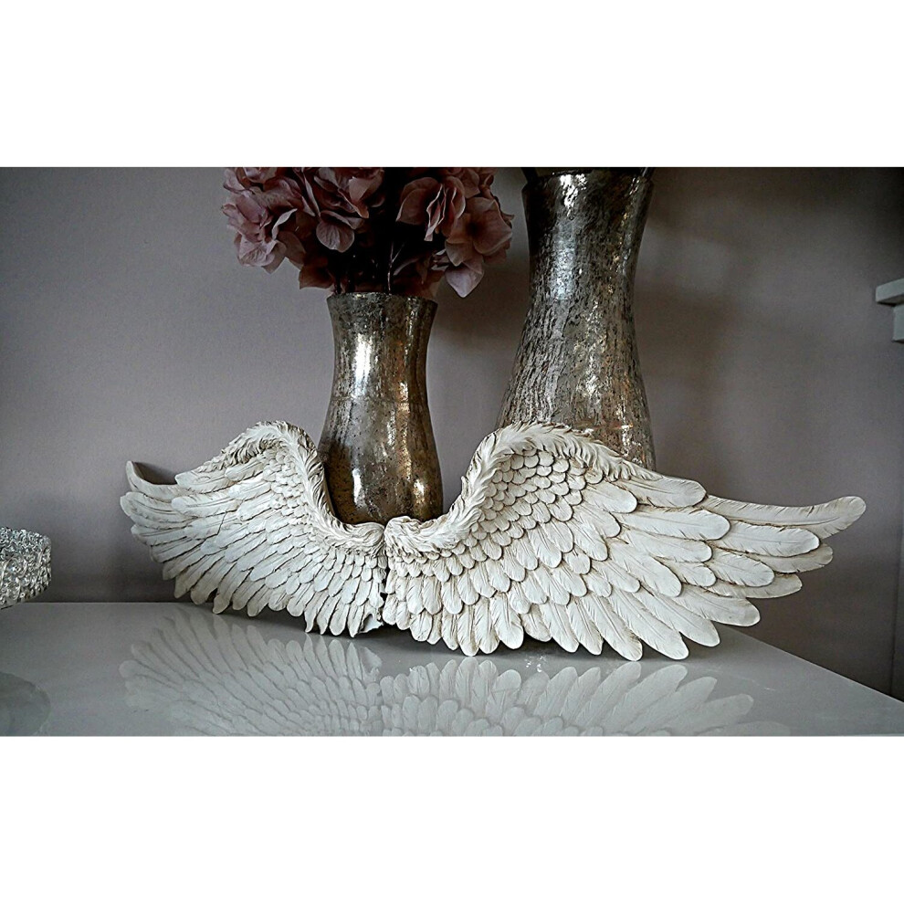 Large Vintage White Shabby Chic Angel Wings Wall Sculptures Ornament