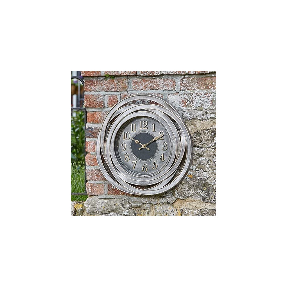 Large Retro Wall Clock Garden Indoor/Outdoor Modern Hanging Silver