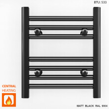 (Black Straight Valves, 350 x 400mm (BTU: 533)) 350mm Wide Black Towel Rail Radiator With Valves