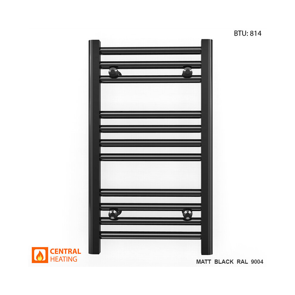 (Black Straight Valves, 350 x 600mm (BTU: 814)) 350mm Wide Black Towel Rail Radiator With Valves