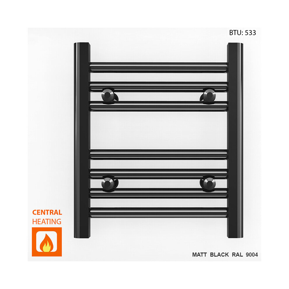 (Black Angled Valves, 350 X 400Mm (Btu: 533)) 350Mm Wide Black Towel Rail Radiator With Valves 7427268764353