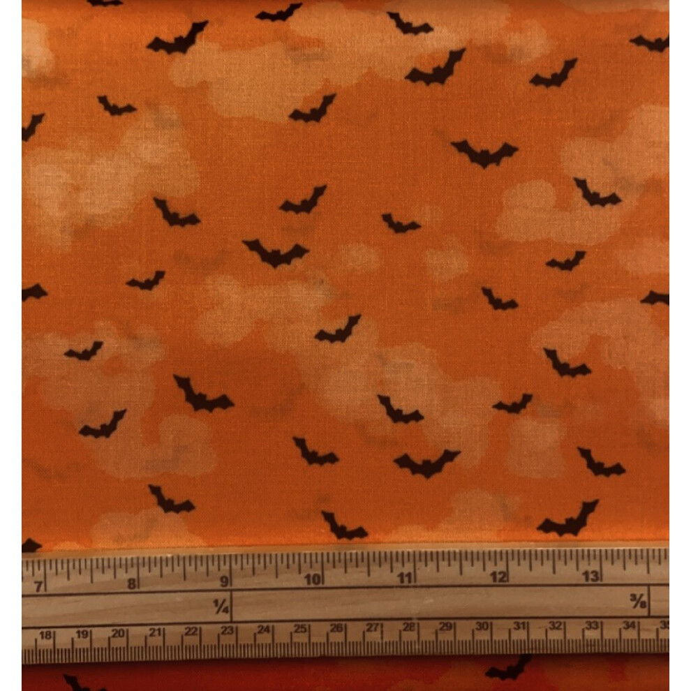 Fat Quarter Spooky Halloween Batty Bats On Orange 100% Cotton Quilting Fabric