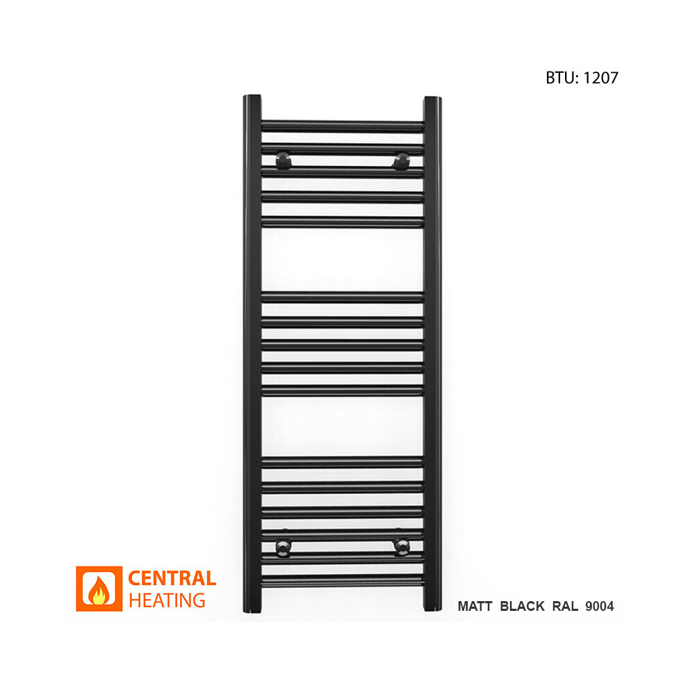 (Black Angled Valves, 350 x 900mm (BTU: 1207)) 350mm Wide Black Towel Rail Radiator With Valves
