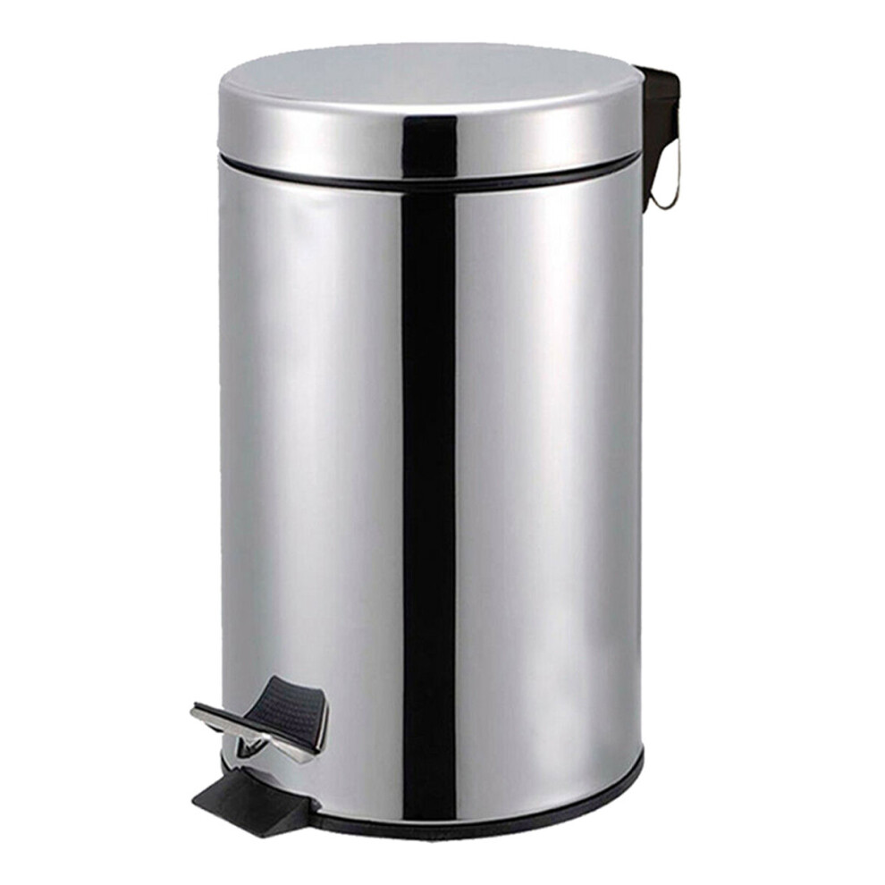 Denny International 5 Ltr Large Pedal Bin Stainless Steel Kitchen Bathroom Office & Toilet Rubbish Silver
