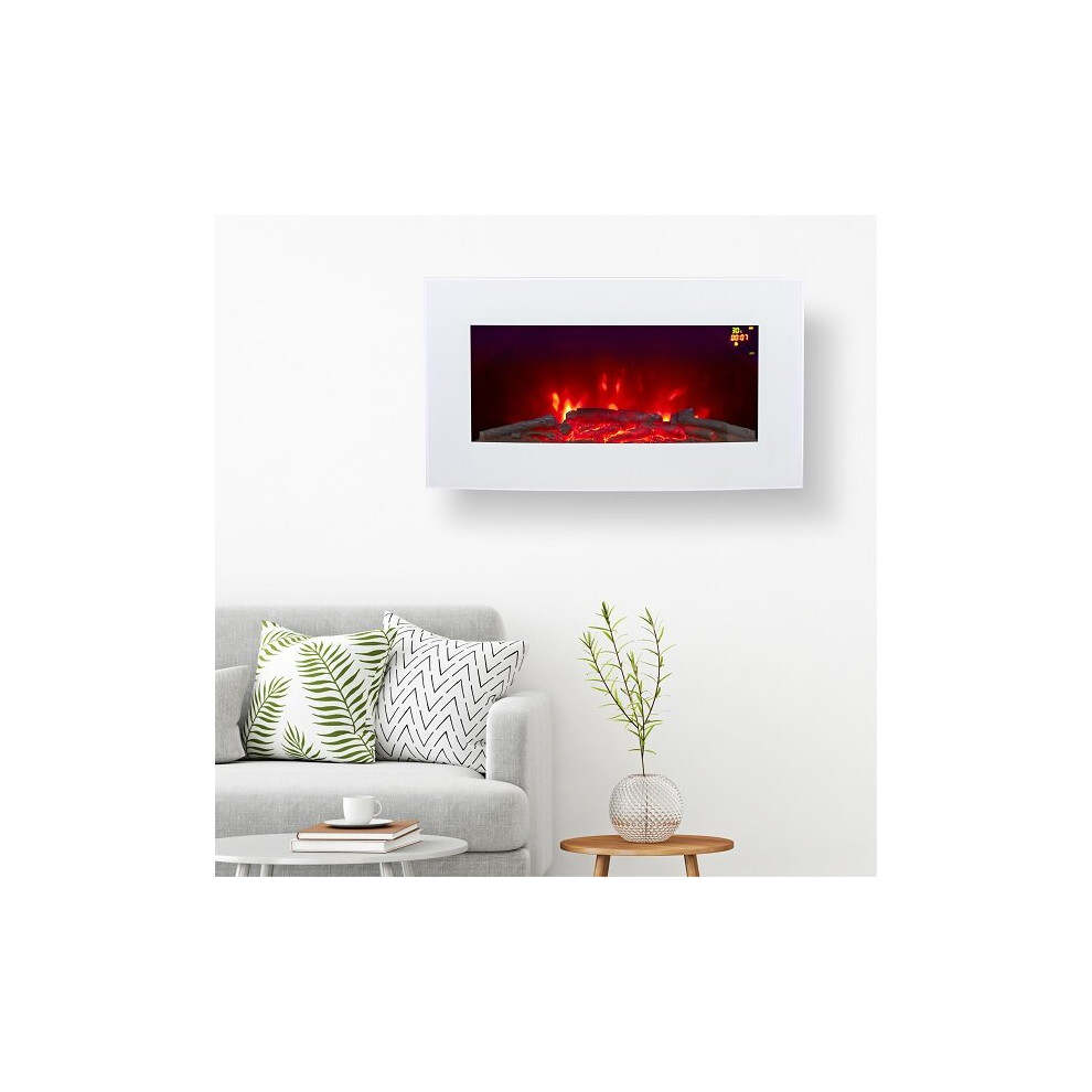 TruFlame LED Side Lit (7 colours) Wall Mounted Arched White Glass Electric Fire with Pebble Effect