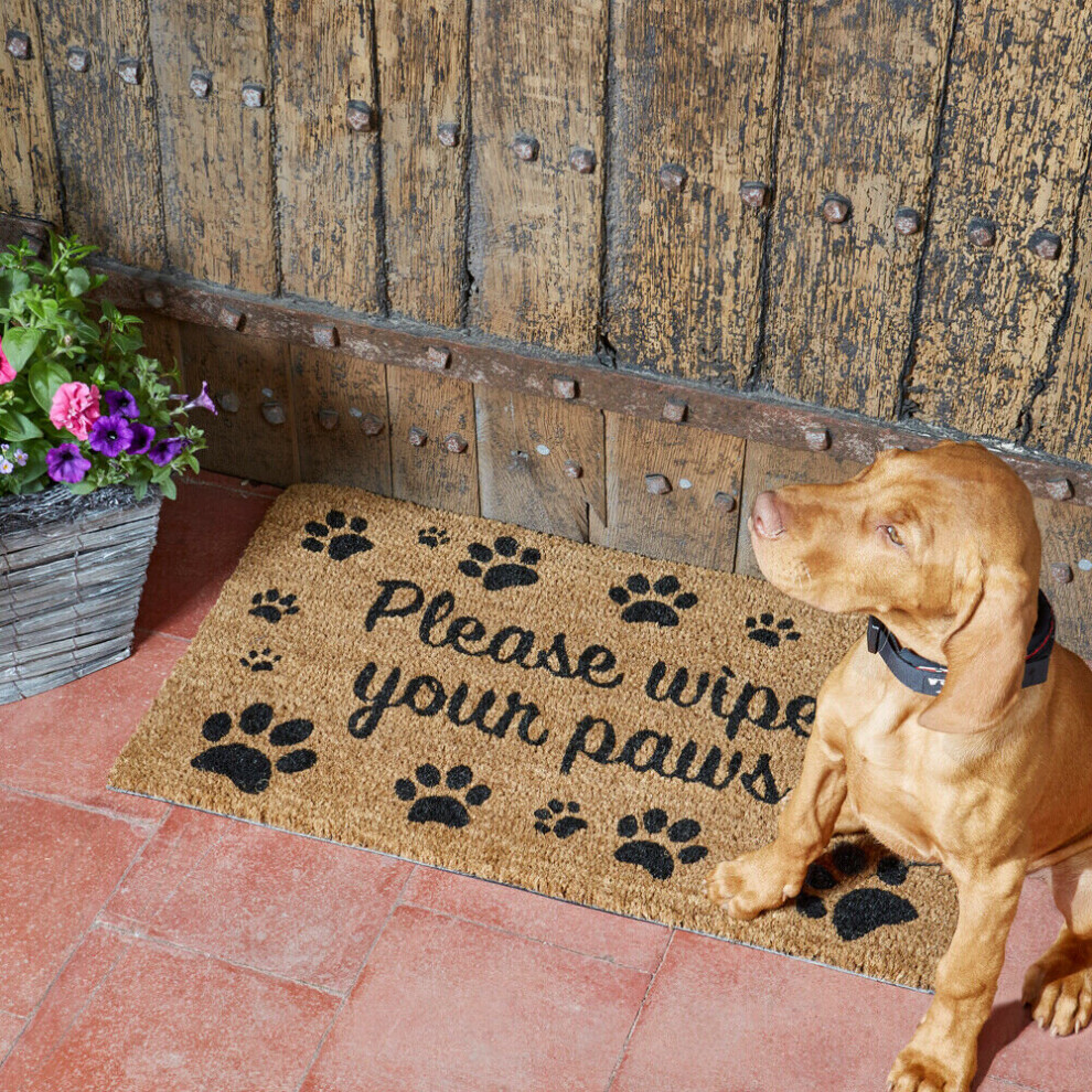 Large Novelty Wipe Your Paws Welcome Mat Natural Coir Absorbent Home