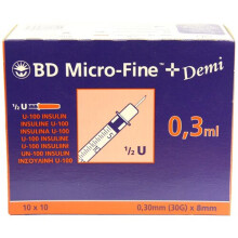 (Pack of 4) 3-4-5x BD Micro-Fine Demi 0.3ml Syringe 0.3mm (30G) x 8mm Box of 100
