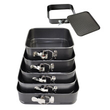5Pcs Non Stick Square Cake Trays with Removable Base, Spring-Form Quick Release - 20-28cm Set (Black)