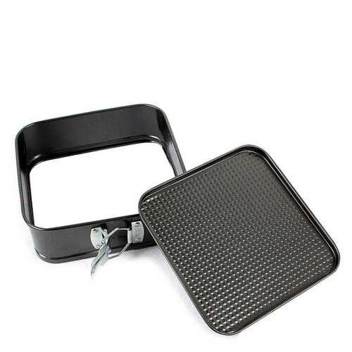 5Pcs Non Stick Square Cake Trays with Removable Base, Spring-Form Quick Release - 20-28cm Set (Black) 2