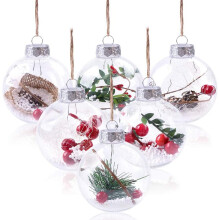 Christmas Balls Ornaments,80mm DIY Clear Shatterproof Fillable Baubles Craft Balls Gifts for Wedding Xmas Party Decor,Filled with Artificial Snow Berr