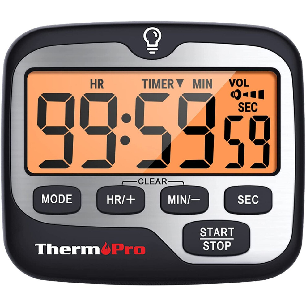 ThermoPro TM01 Kitchen Timer Digital Cooking Timer with Large LCD Display Big Digits Alarm Volume Adjustable Timer Clock Multifunctional Backlit Count