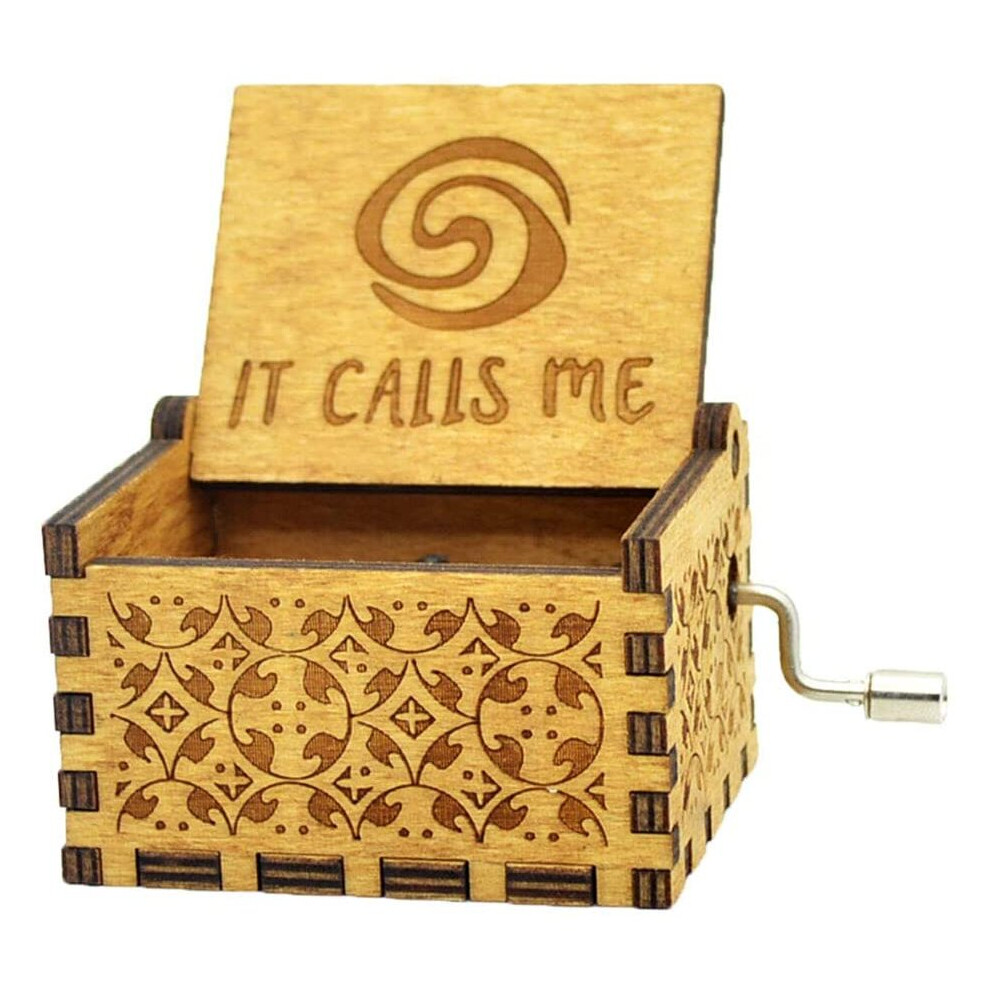 Micteney Moana It Calls Me Music Box Wooden Engraved Gift Musical Box Hand Crank Moana Music Box For Kids,Home Decoration Crafts