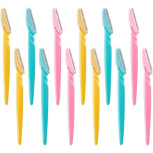 12 Pieces Eyebrow Razor Shaper Shavers Trimmers for Women and Men Face Hair Removers (Pink, Yellow, Blue)