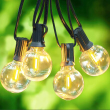 Svater G40 LED String Lights, 25ft, 23 Glass Globe Bulbs, IP45 Outdoor Festoon, 1W 2700K Warm White, Heavy-Duty, Connectable Up to 20 Strands