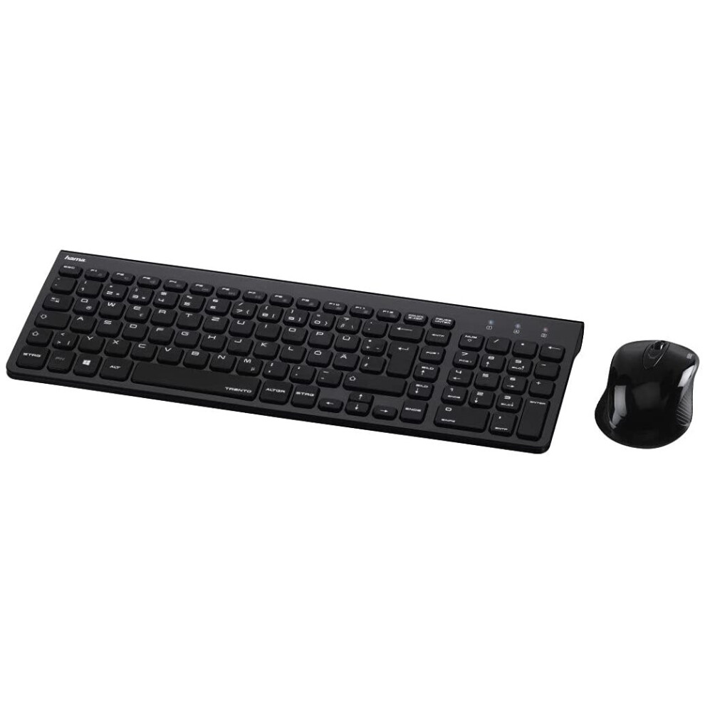 Hama Wireless Keyboard with Mouse Set Wireless (Quiet Computer Keyboard with Flat Keys, Number Pad, German QWERTZ Layout, Optical Wireless Mouse, 1200