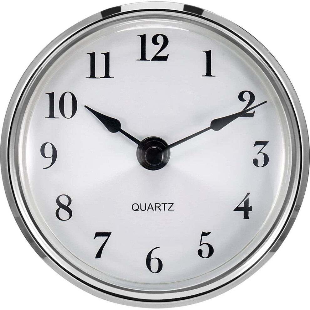 3-1/8 Inch (80 mm) Quartz Clock Fit-up/Insert with Arabic Numeral, Quartz Movement (Silver Trim)