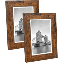 NUOLAN 6x4 inch Photo Picture Frame Weathered Brown Wood Pattern,2 Packs, Real Glass Front for Tabletop or Wall Mount