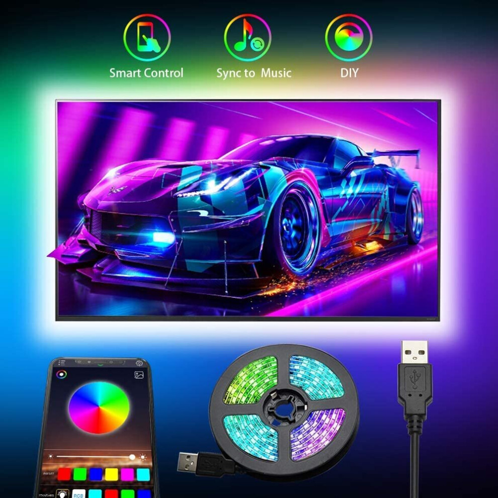 TV LED Backlights 3M, Romwish 9.8FT LED Strip Lights with Bluetooth APP Control for 40-60 inch TV, 16 Million Colors, Music Sync Color Changing + Timi
