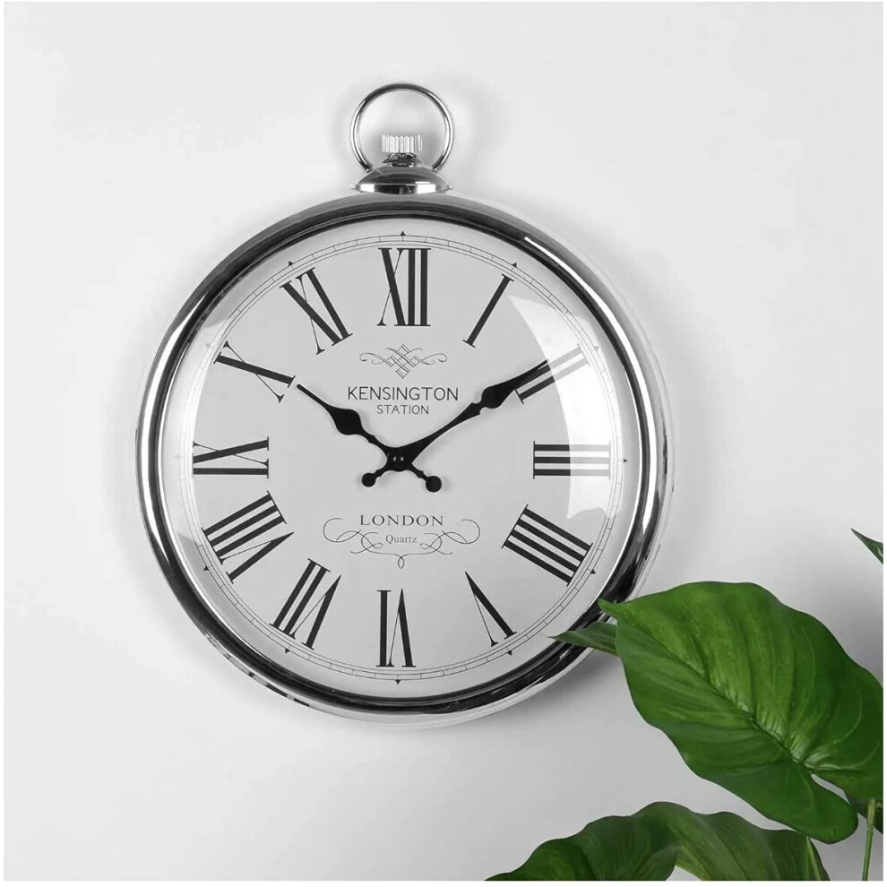 Large Silver Pocket Watch Wall Clock- Perfect for any Living Room, Dining Rooms, Kitchen, Hallway, Lounge, Conservatory or Bedroom