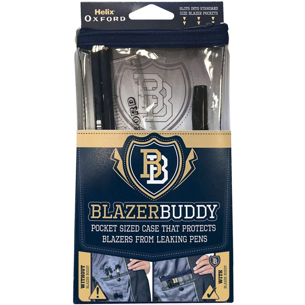Helix Oxford Blazer Buddy Stationery Set With Compact Clear Pencil Case (Designed To Fit School Blazer Pocket) Oxford 981805 Blue