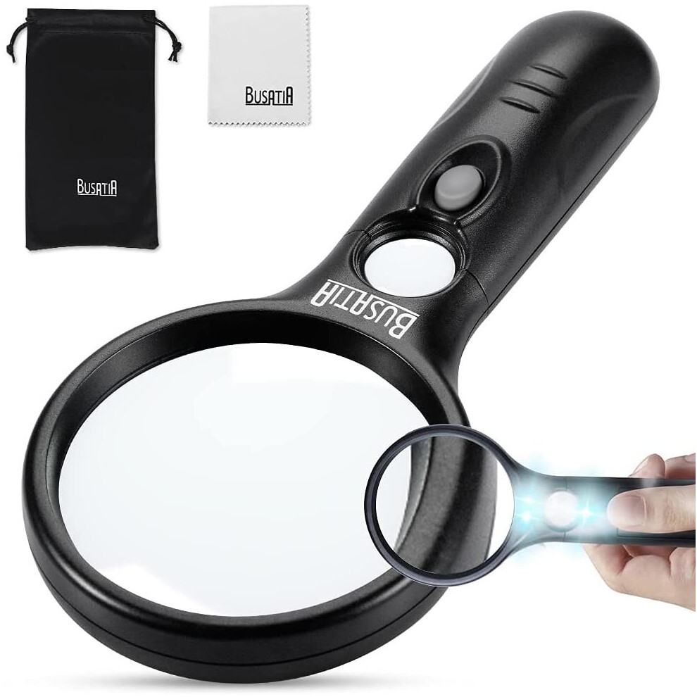 Busatia Mg01 Led Illuminated Magnifier Â 3X & 45X Magnification, Lightweight Handheld Loupe For Reading & Inspection