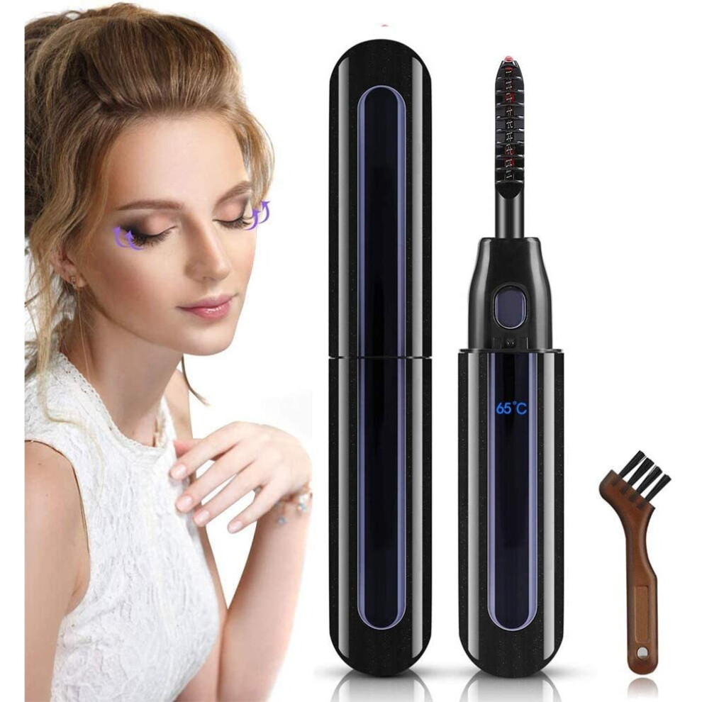 Heated Eyelash Curler, Electric Eyelash Curler USB Rechargeable Eyelash Brush with LED Display 3 Temperature Gears 10S Quick Heating for Girls Women G